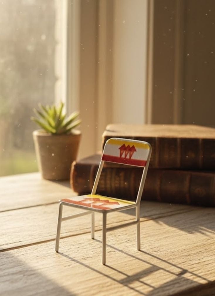 Premium Mini Decorative Metal Chair Set Pack of 4 with Red Tribal Design Dollhouse Furniture - Image 2